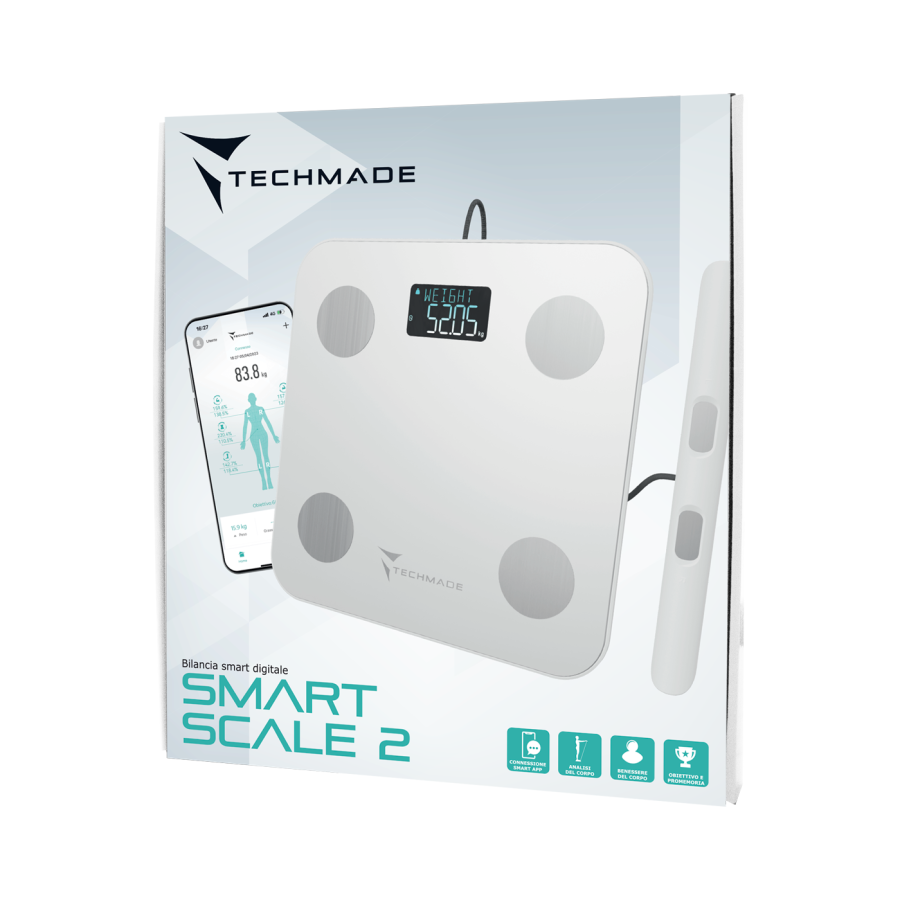 Smart Digital Body Fat Scale - 8 Sensors, with Handlebars - for iOS and Android