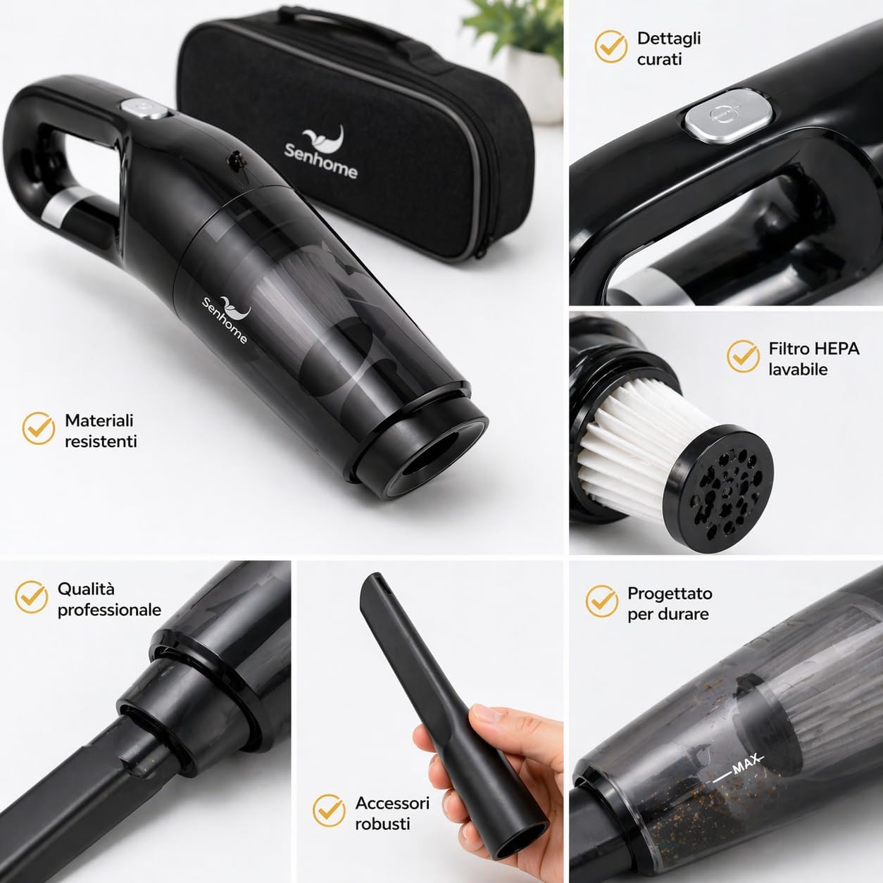 Rechargeable Crumb Vacuum with HEPA Filter - 2000mAh Battery