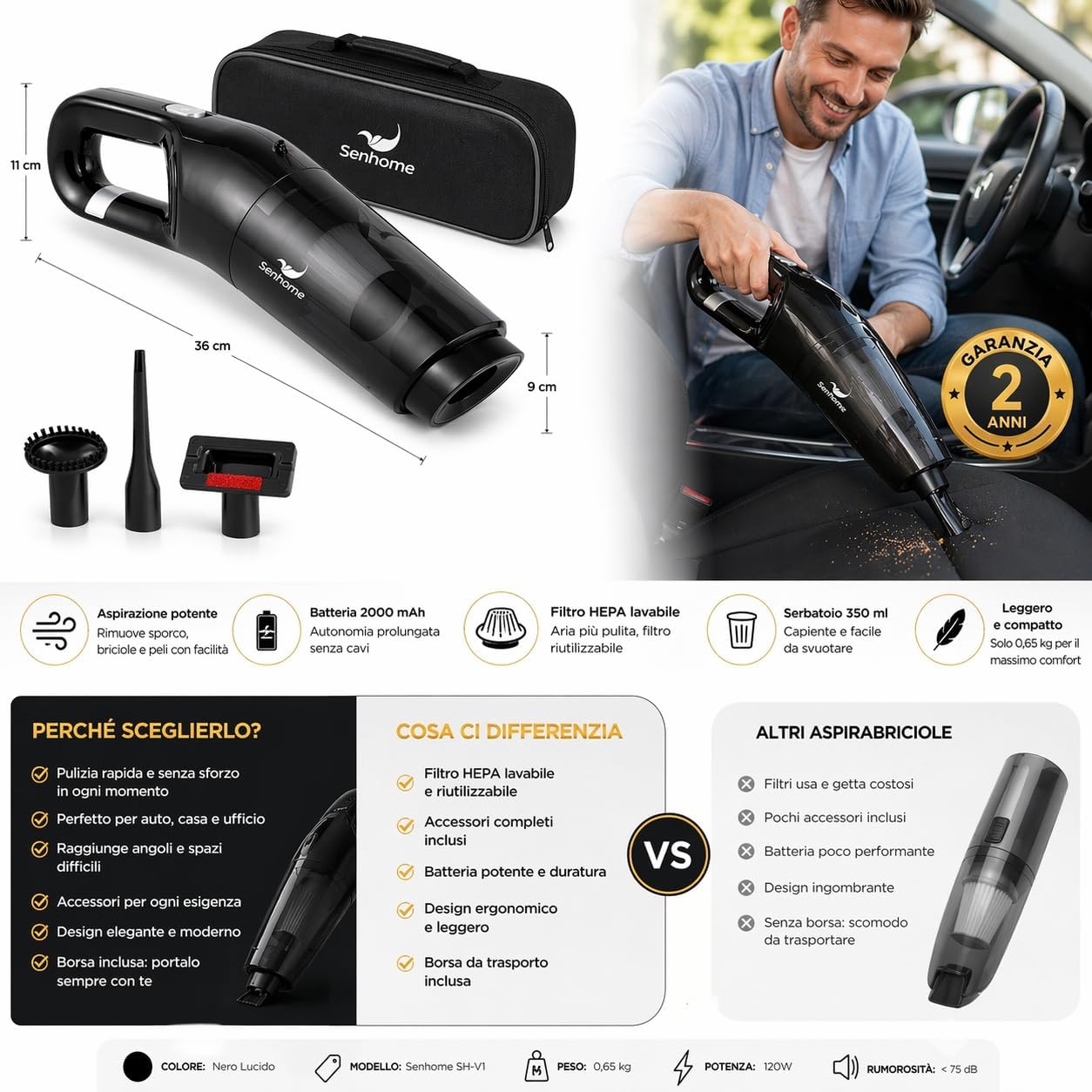 Rechargeable Crumb Vacuum with HEPA Filter - 2000mAh Battery