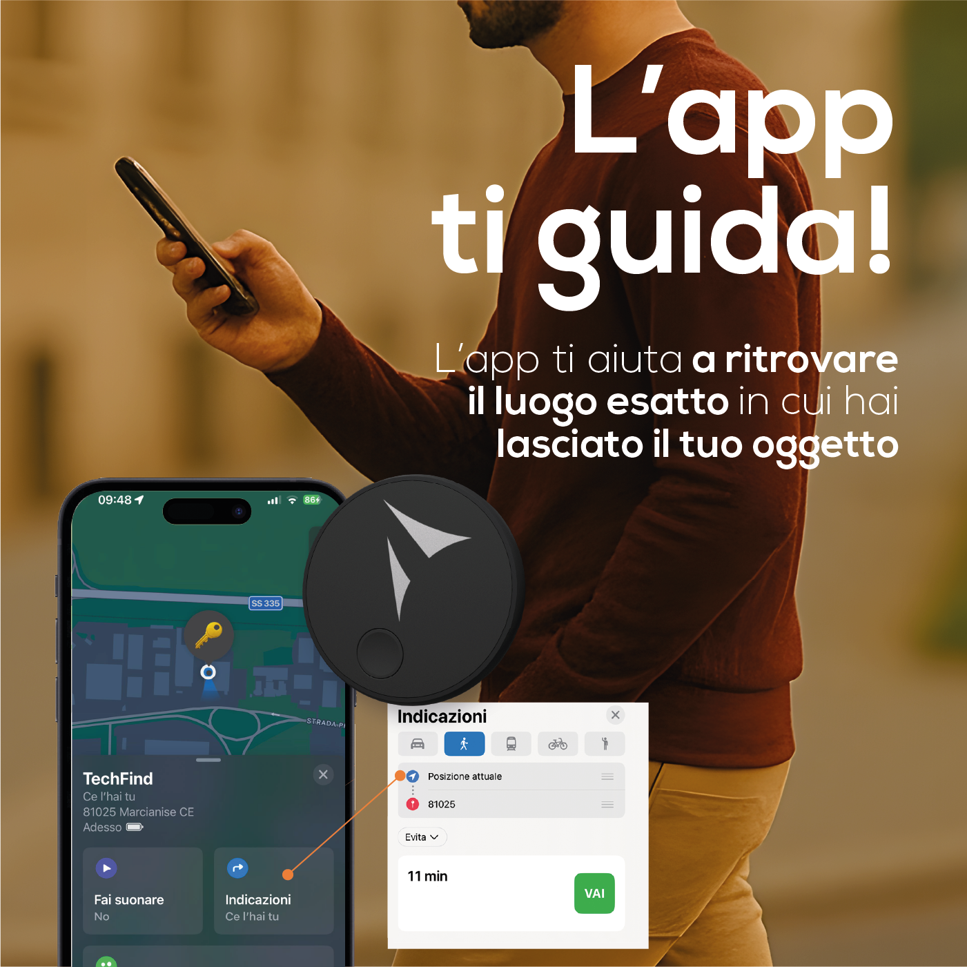 Localizzatore Smart Tracker (compatibile con Apple) con funzione SOS