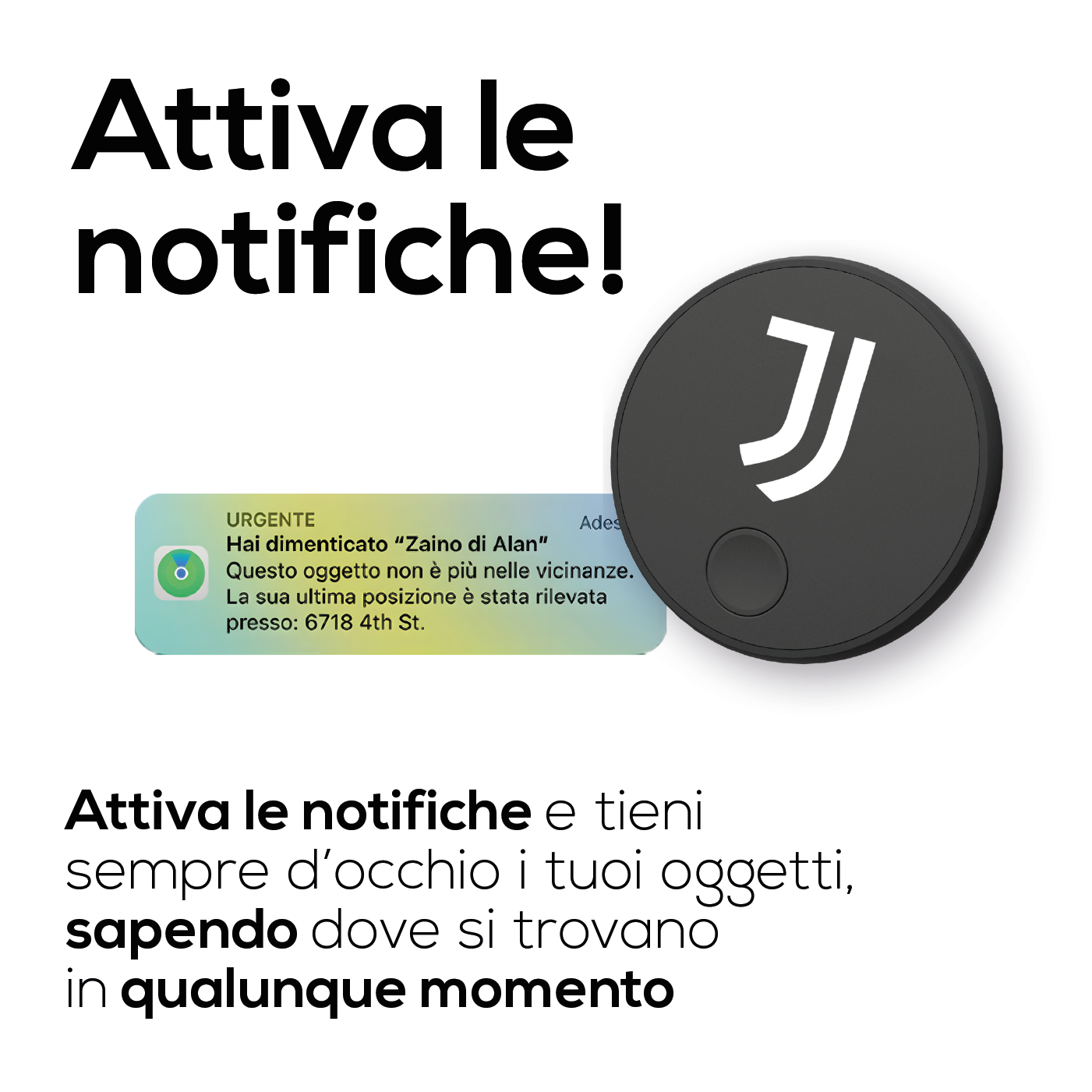 Localizzatore Smart Tracker (compatibile con Apple) con funzione SOS - Juventus