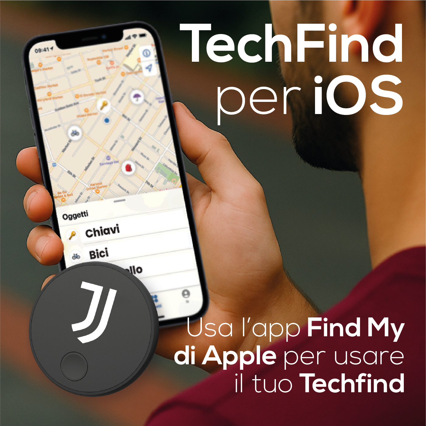 Localizzatore Smart Tracker (compatibile con Apple) con funzione SOS - Juventus