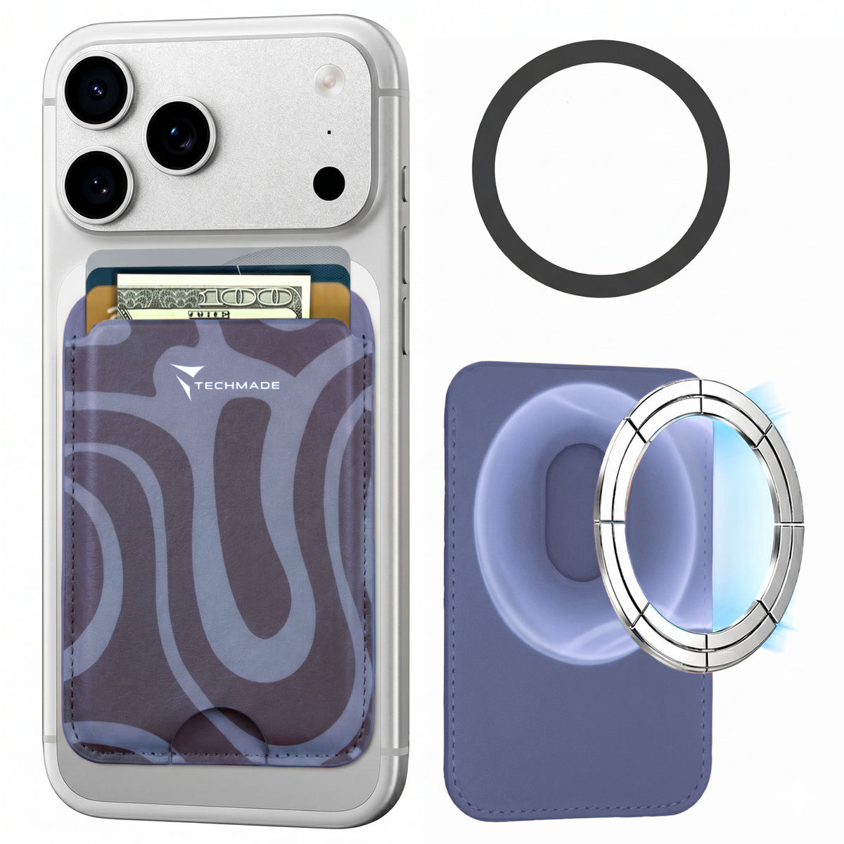 MagSafe Compatible Slim Wallet - Holds up to 3 Cards, with Adapter Ring (Liquid Pattern)