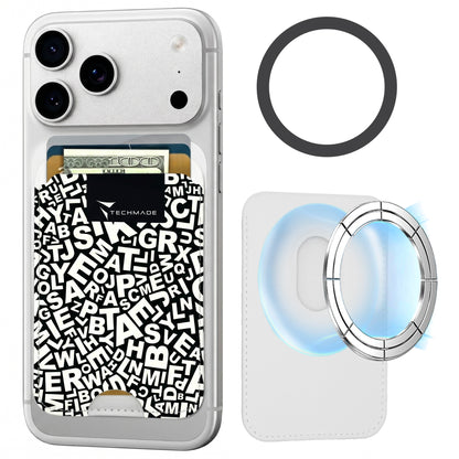 Slim Wallet compatibile MagSafe - Fino a 3 carte, con Anello adattatore (Pattern Write)