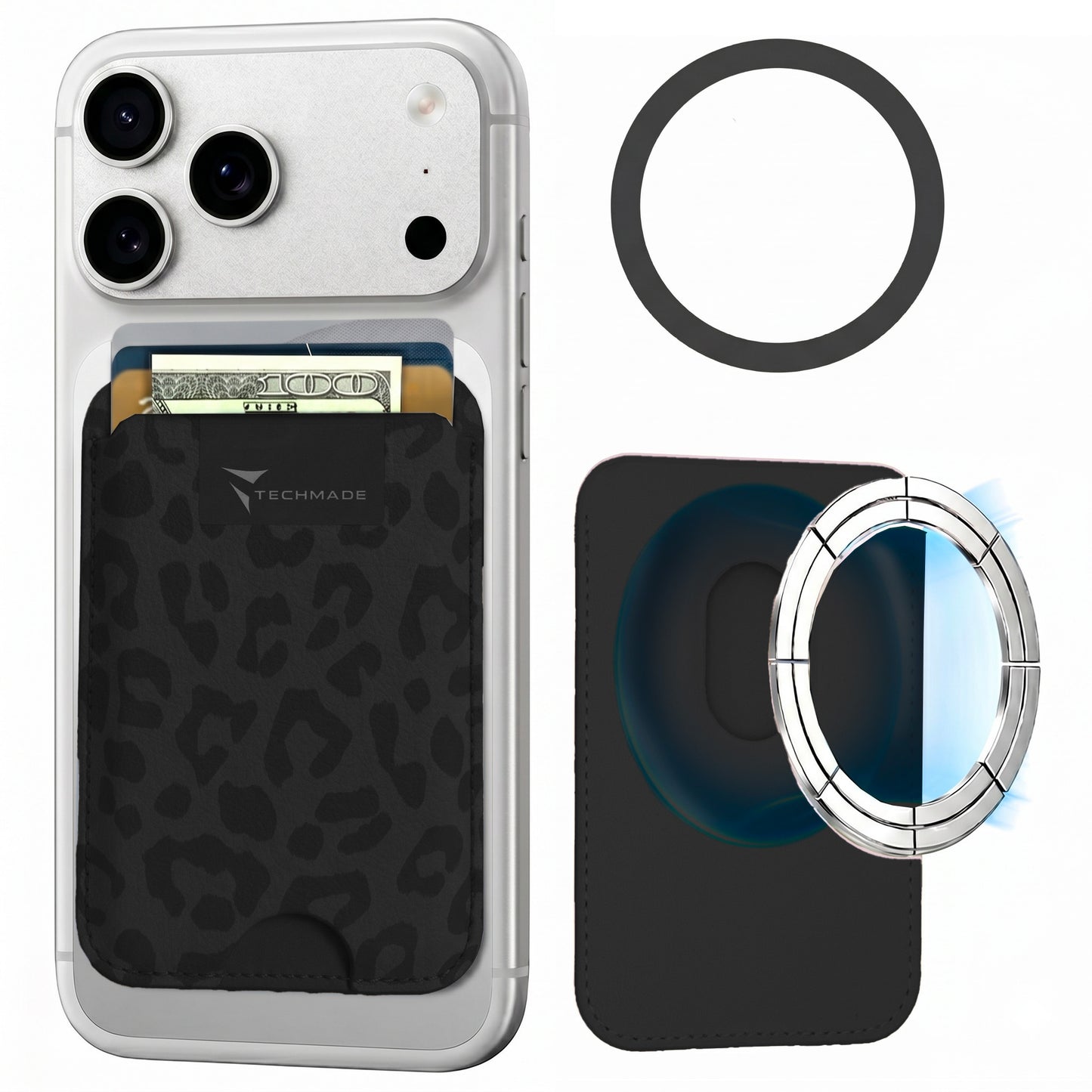 MagSafe Compatible Slim Wallet - Up to 3 Cards, with Adapter Ring (Animal Print)