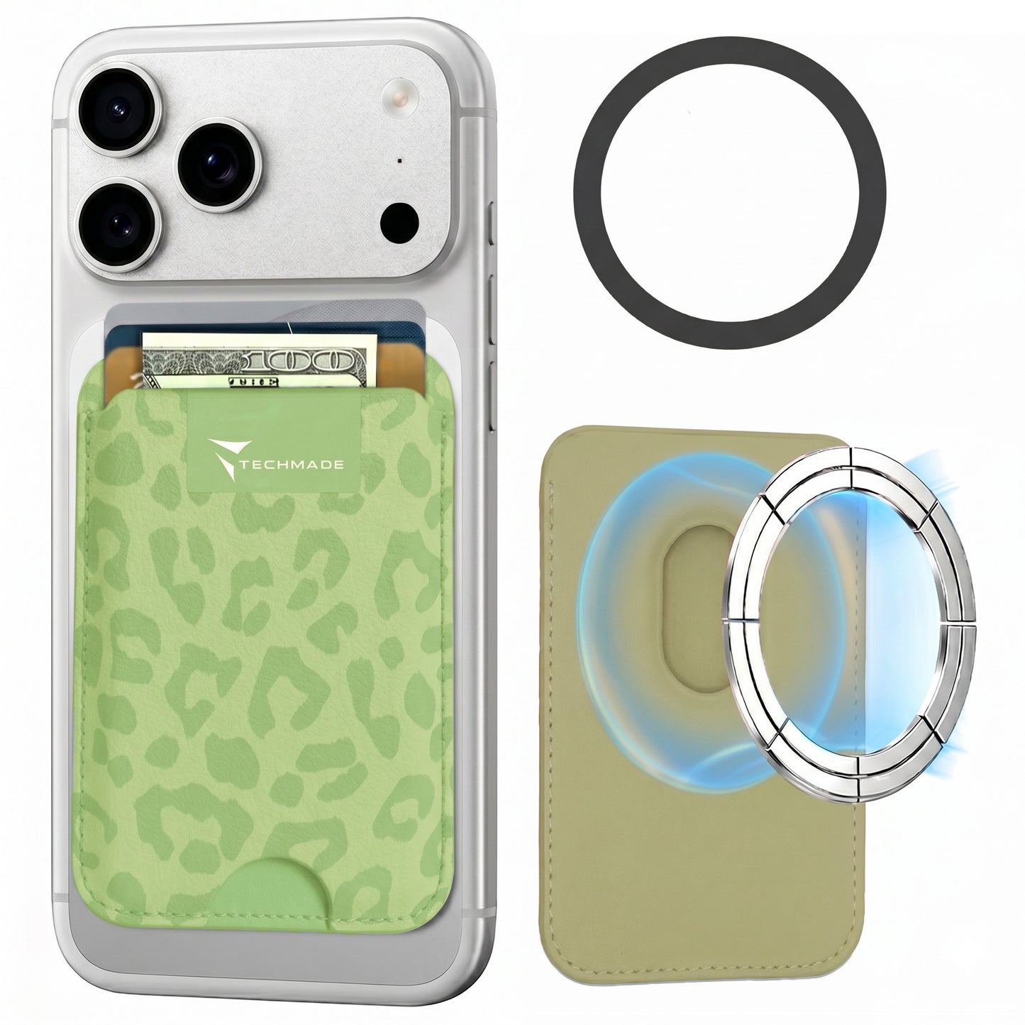 MagSafe Compatible Slim Wallet - Up to 3 Cards, with Adapter Ring (Animal Print)