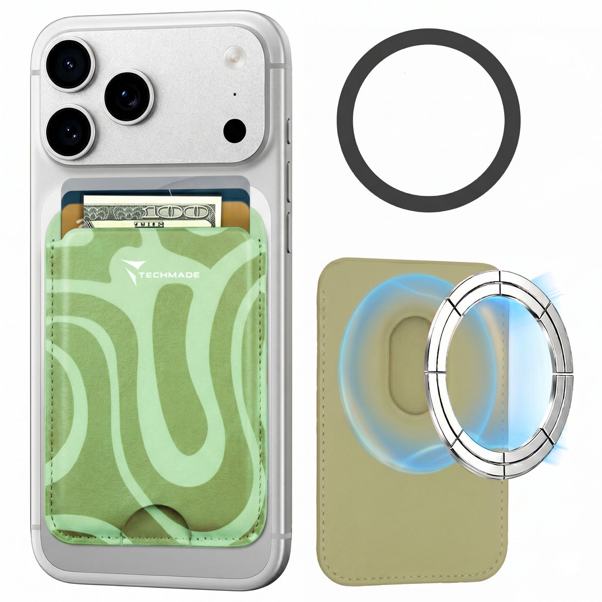 MagSafe Compatible Slim Wallet - Holds up to 3 Cards, with Adapter Ring (Liquid Pattern)