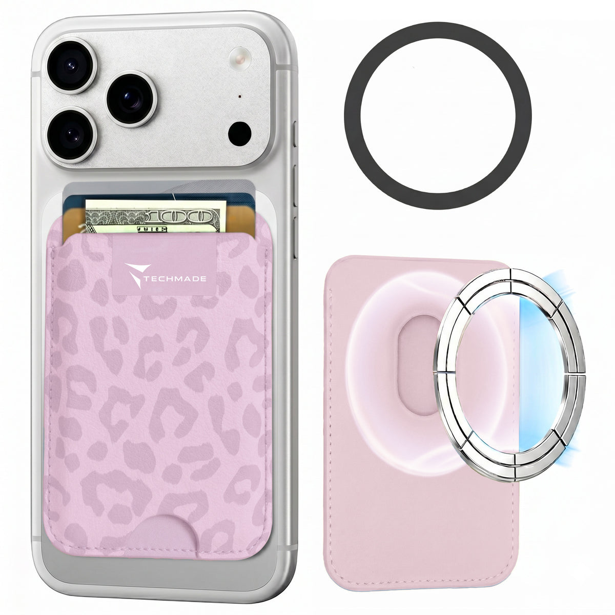 MagSafe Compatible Slim Wallet - Up to 3 Cards, with Adapter Ring (Animal Print)