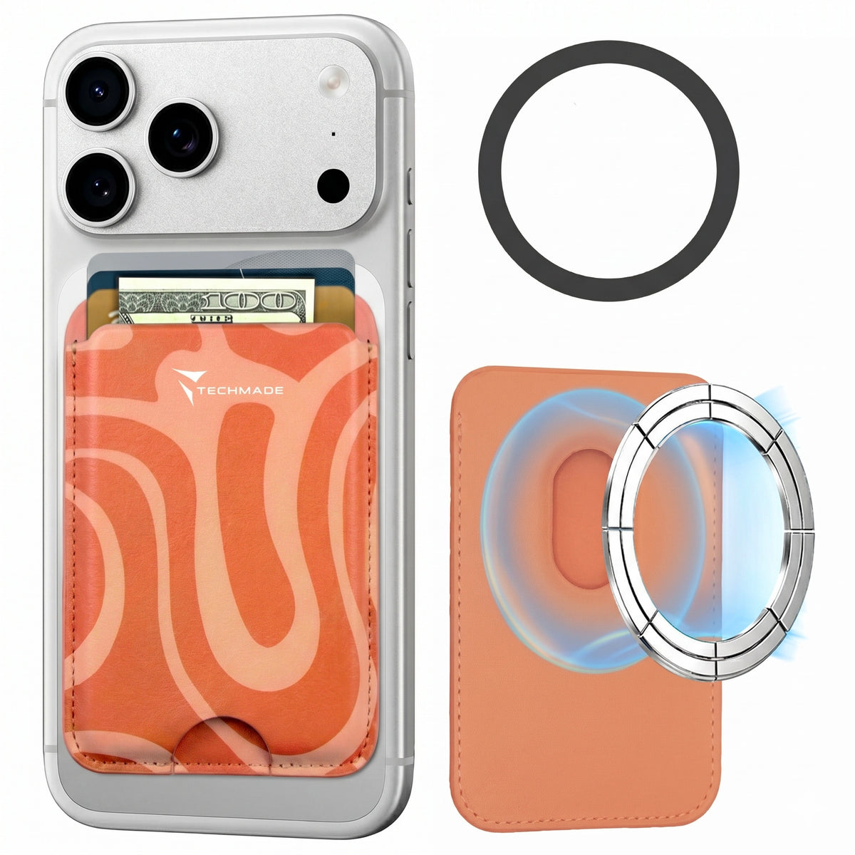 MagSafe Compatible Slim Wallet - Holds up to 3 Cards, with Adapter Ring (Liquid Pattern)