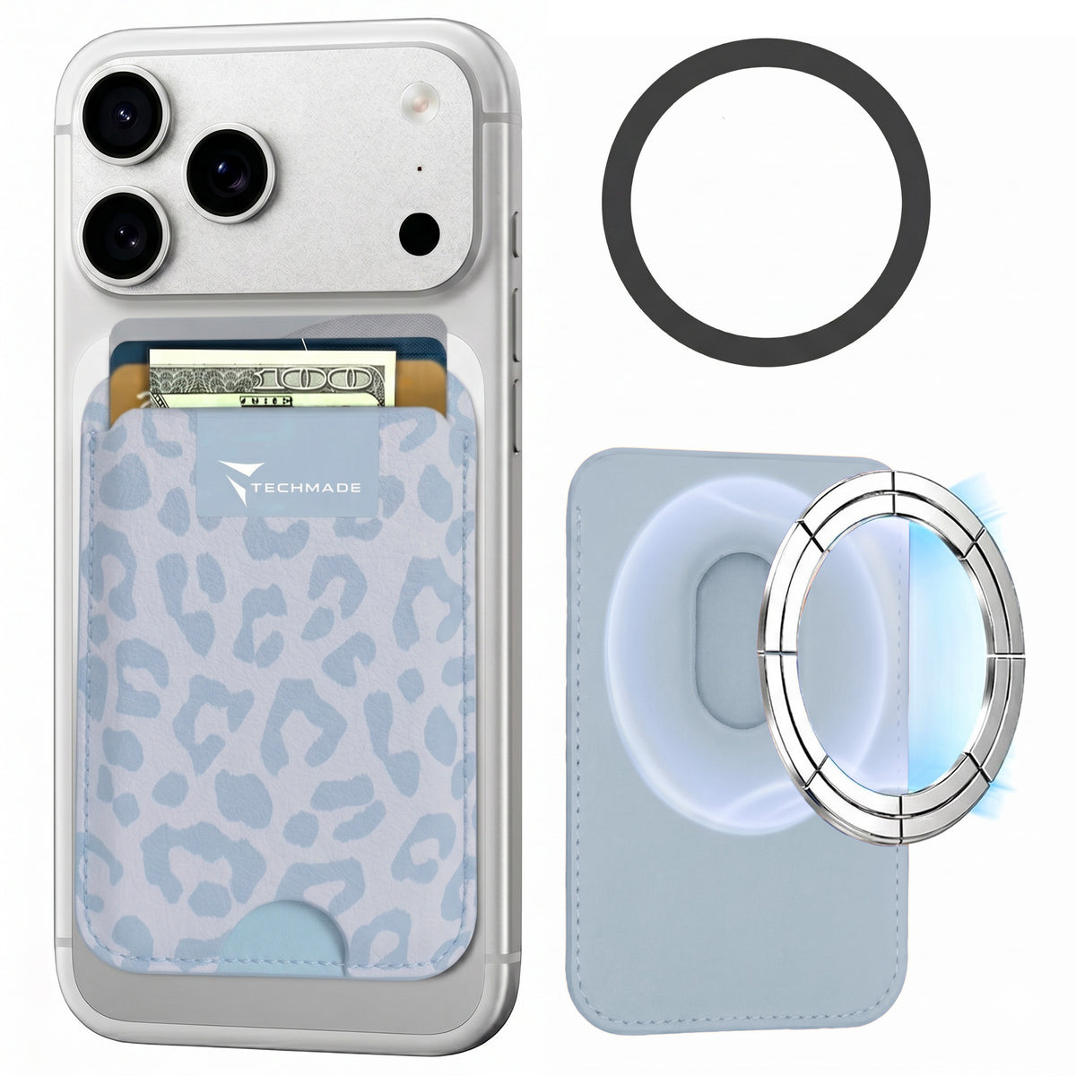 MagSafe Compatible Slim Wallet - Up to 3 Cards, with Adapter Ring (Animal Print)