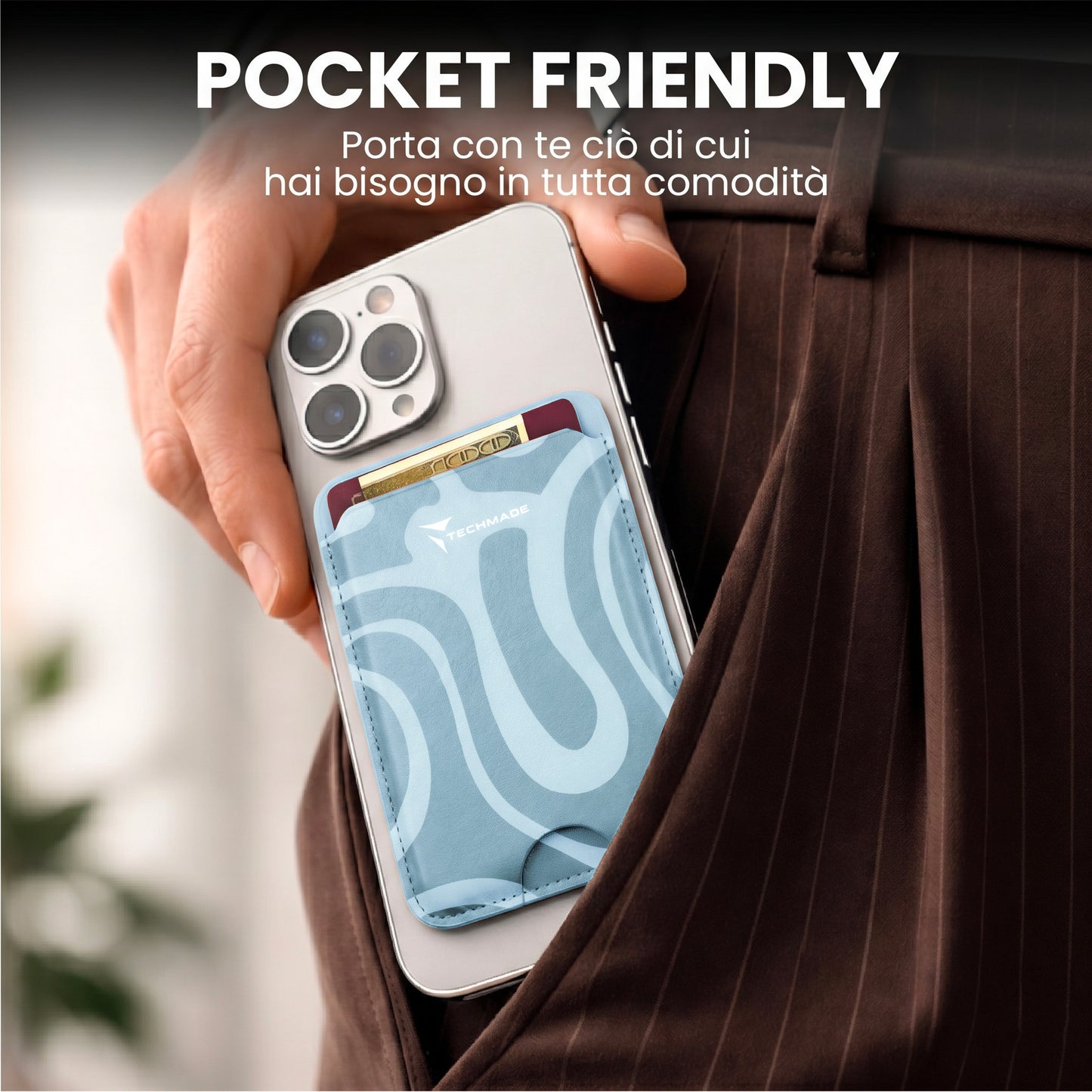 MagSafe Compatible Slim Wallet - Holds up to 3 Cards, with Adapter Ring (Liquid Pattern)