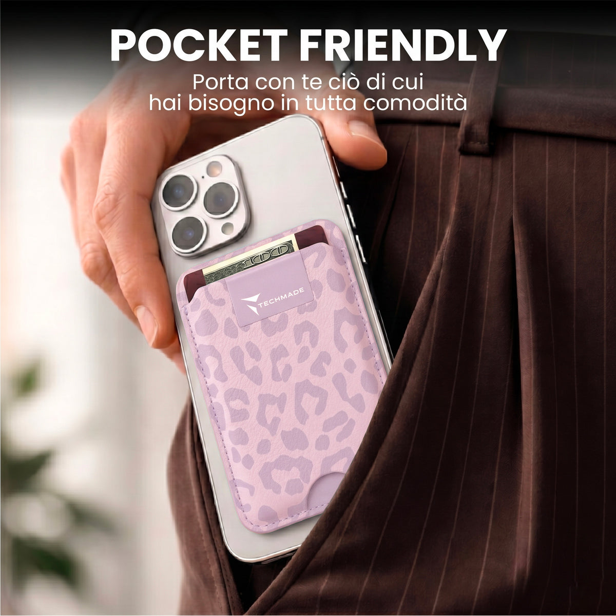 MagSafe Compatible Slim Wallet - Up to 3 Cards, with Adapter Ring (Animal Print)