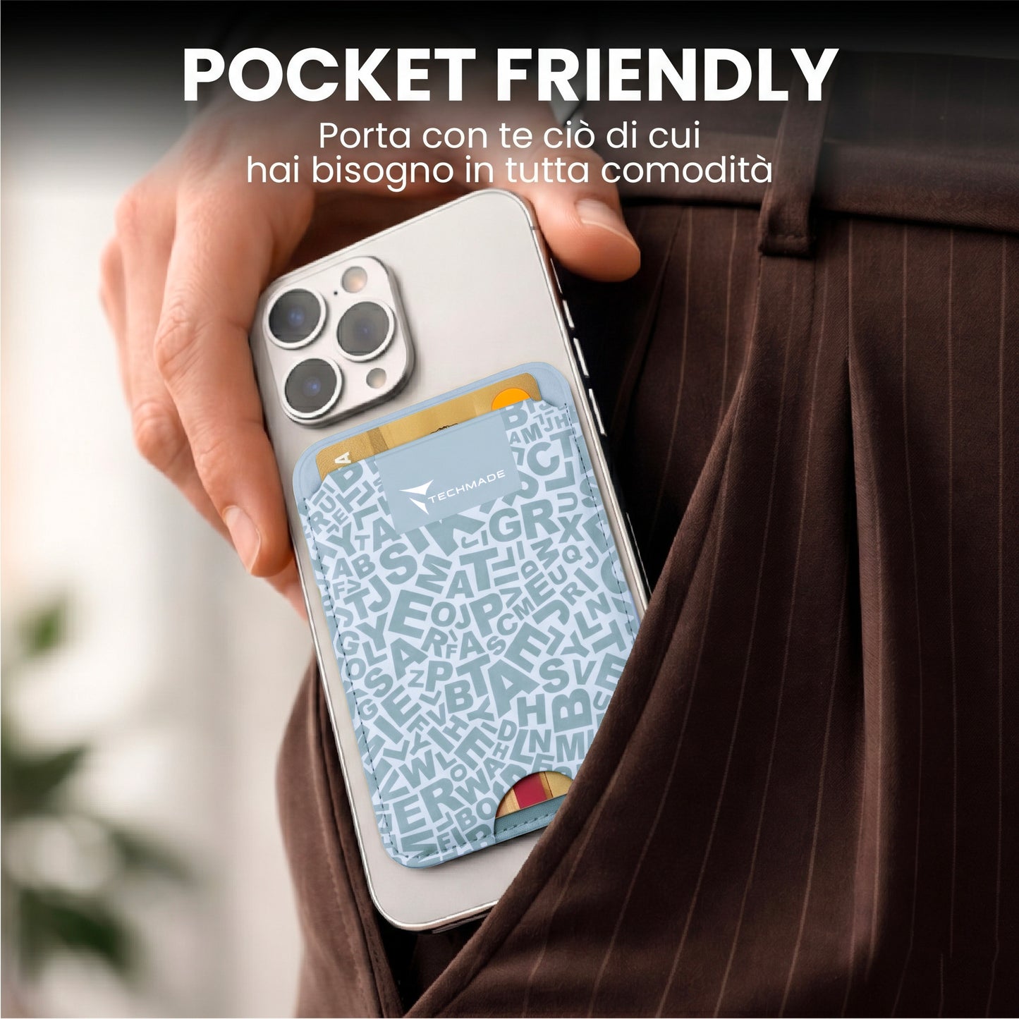 Slim Wallet compatibile MagSafe - Fino a 3 carte, con Anello adattatore (Pattern Write)