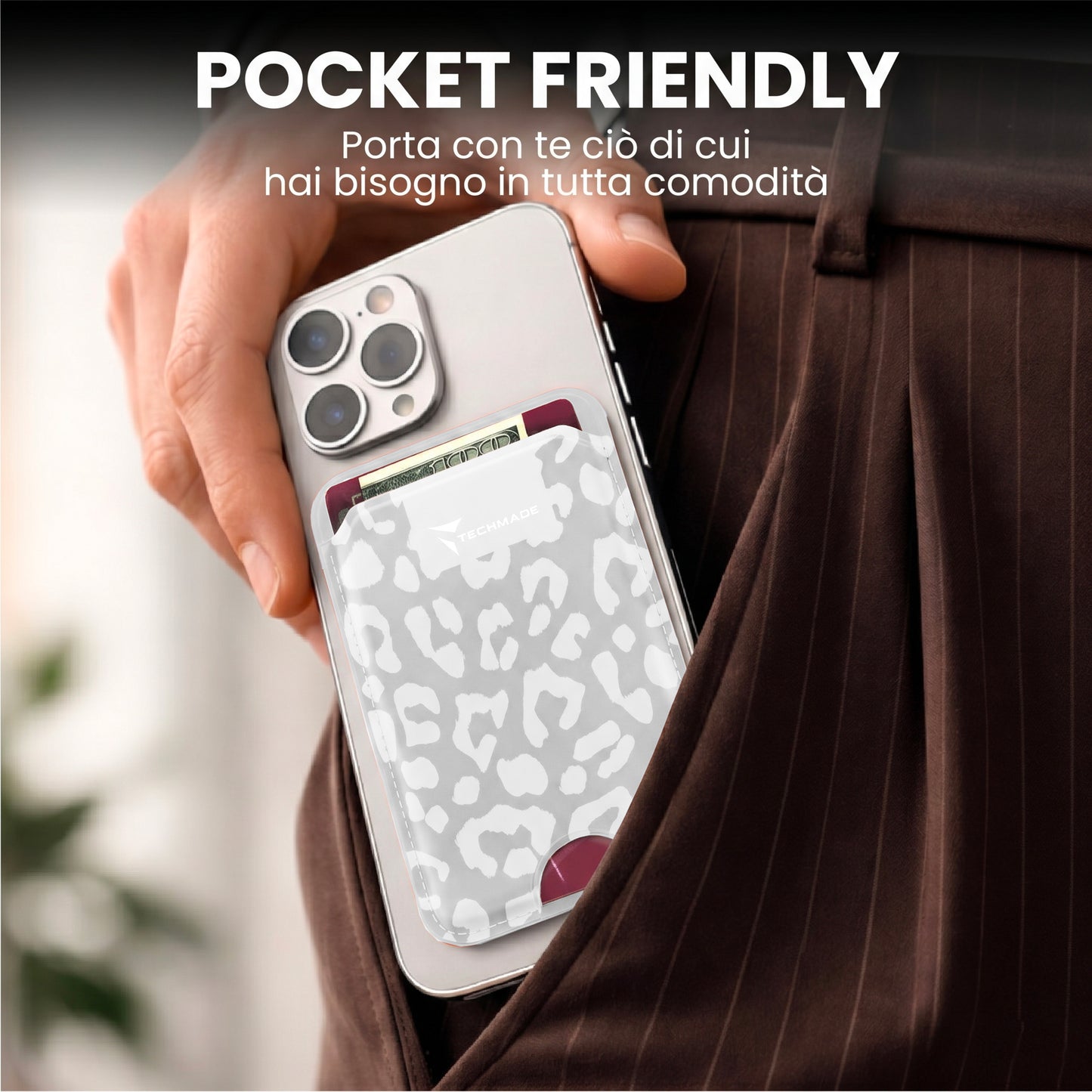 MagSafe Compatible Slim Wallet - Up to 3 Cards, with Adapter Ring (Animal Print)