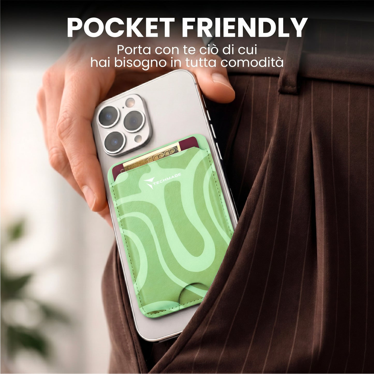 MagSafe Compatible Slim Wallet - Holds up to 3 Cards, with Adapter Ring (Liquid Pattern)