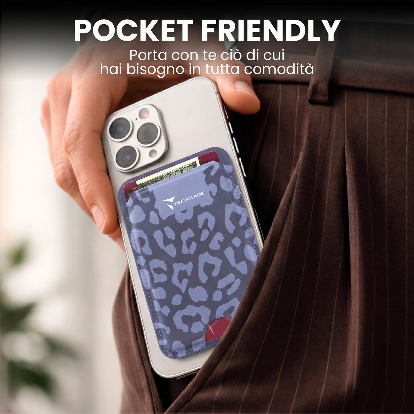 MagSafe Compatible Slim Wallet - Up to 3 Cards, with Adapter Ring (Animal Print)