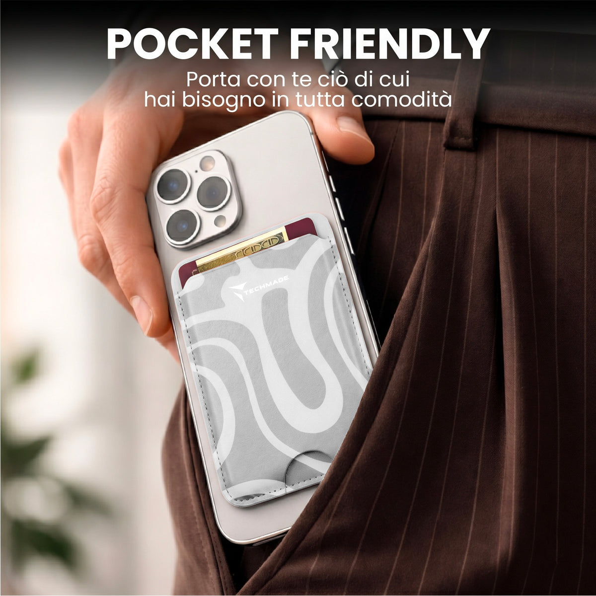 MagSafe Compatible Slim Wallet - Holds up to 3 Cards, with Adapter Ring (Liquid Pattern)