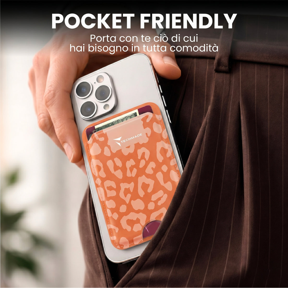 MagSafe Compatible Slim Wallet - Up to 3 Cards, with Adapter Ring (Animal Print)
