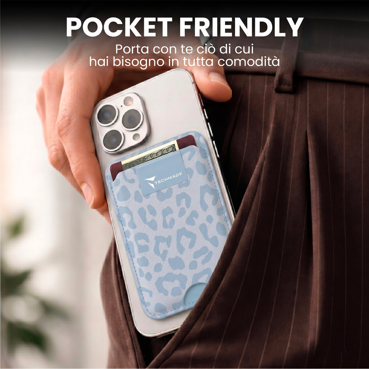 MagSafe Compatible Slim Wallet - Up to 3 Cards, with Adapter Ring (Animal Print)