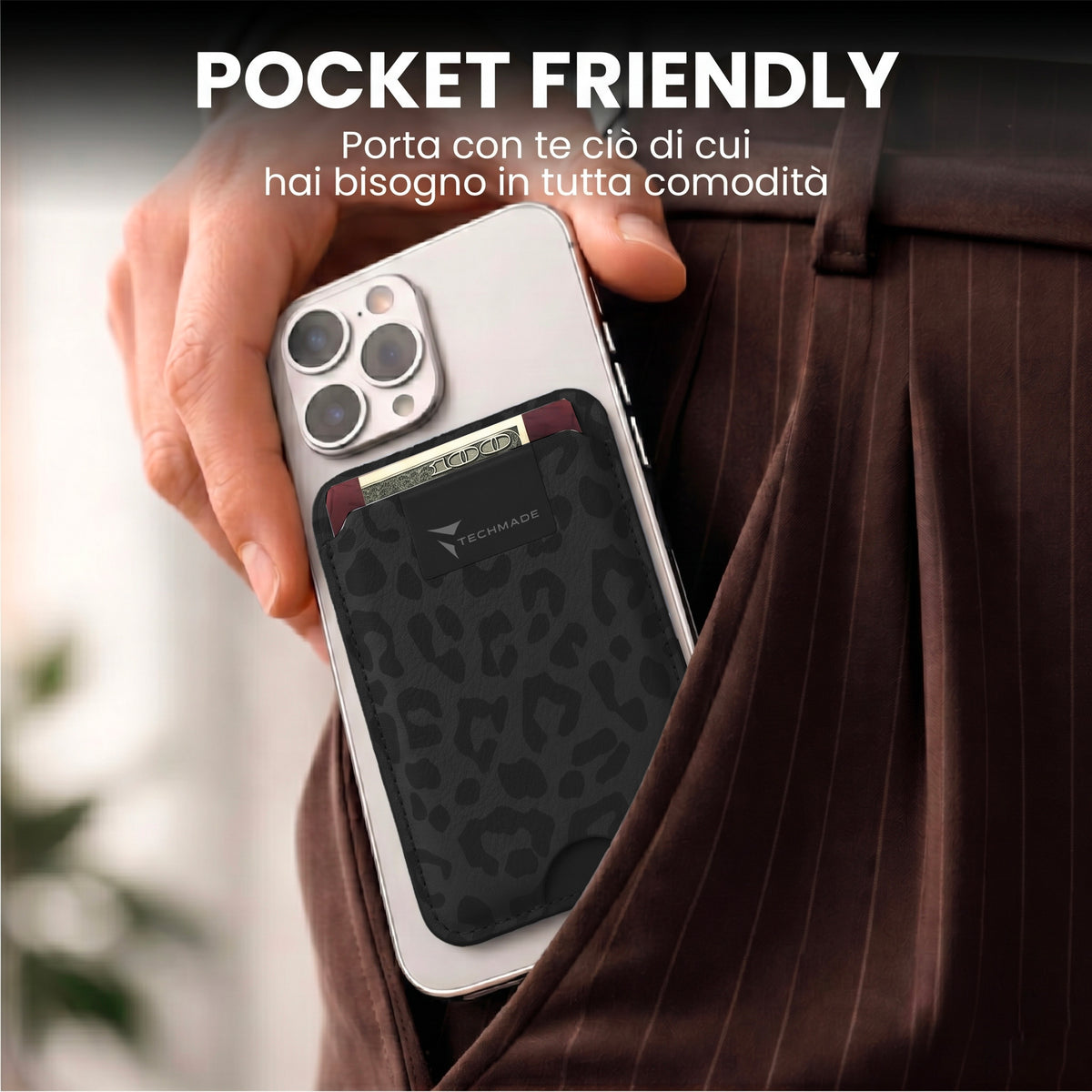 MagSafe Compatible Slim Wallet - Up to 3 Cards, with Adapter Ring (Animal Print)