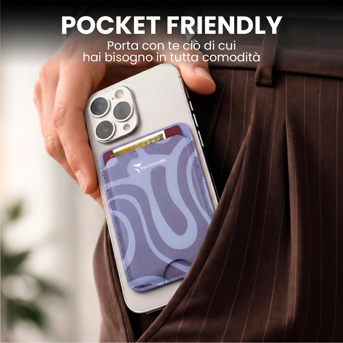 MagSafe Compatible Slim Wallet - Holds up to 3 Cards, with Adapter Ring (Liquid Pattern)