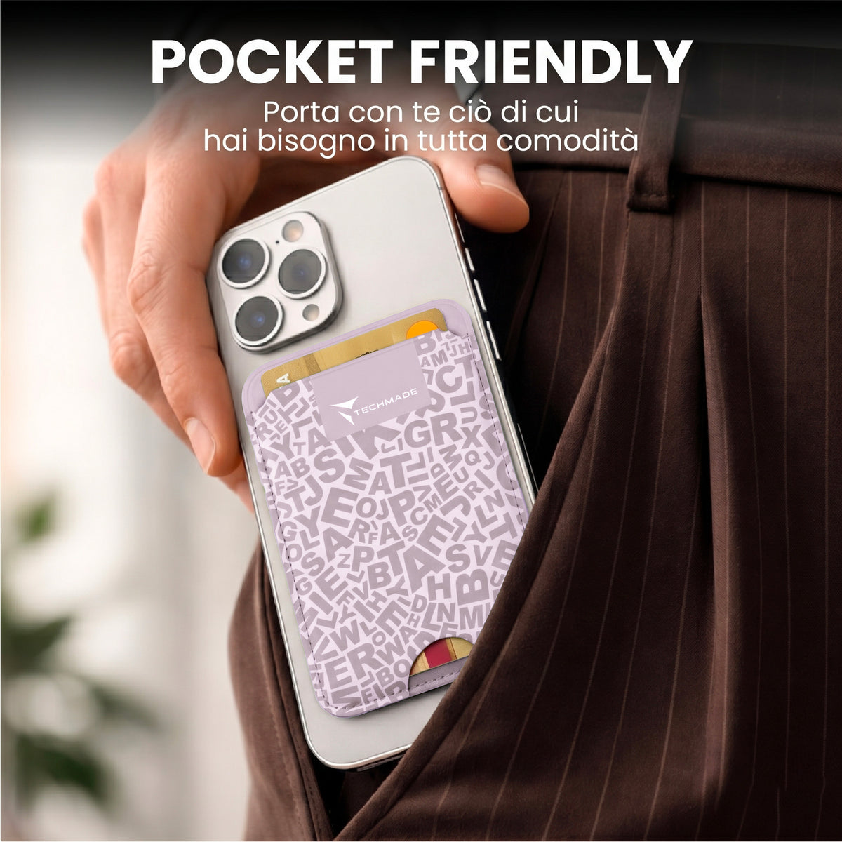 Slim Wallet compatibile MagSafe - Fino a 3 carte, con Anello adattatore (Pattern Write)
