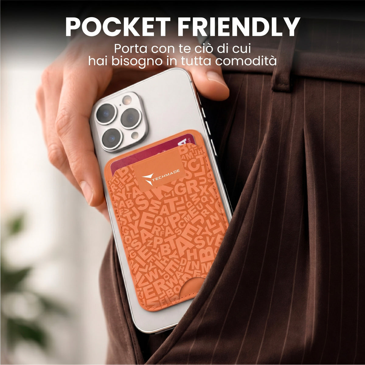 Slim Wallet compatibile MagSafe - Fino a 3 carte, con Anello adattatore (Pattern Write)