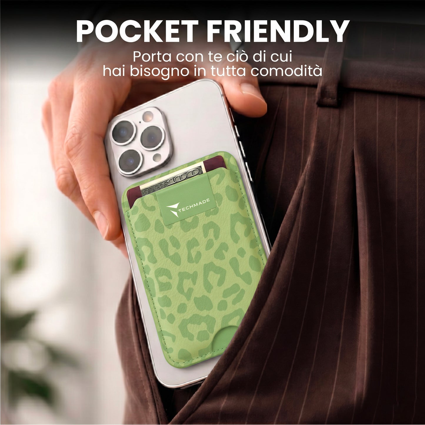 MagSafe Compatible Slim Wallet - Up to 3 Cards, with Adapter Ring (Animal Print)