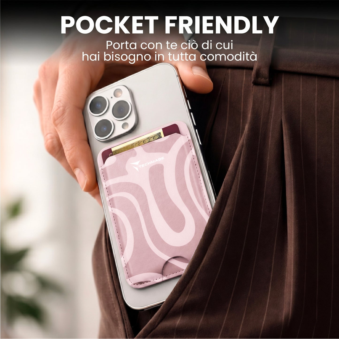 MagSafe Compatible Slim Wallet - Holds up to 3 Cards, with Adapter Ring (Liquid Pattern)