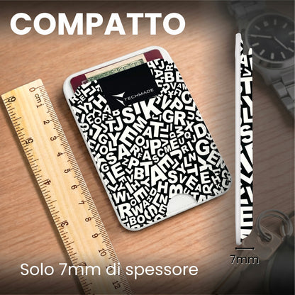 Slim Wallet compatibile MagSafe - Fino a 3 carte, con Anello adattatore (Pattern Write)