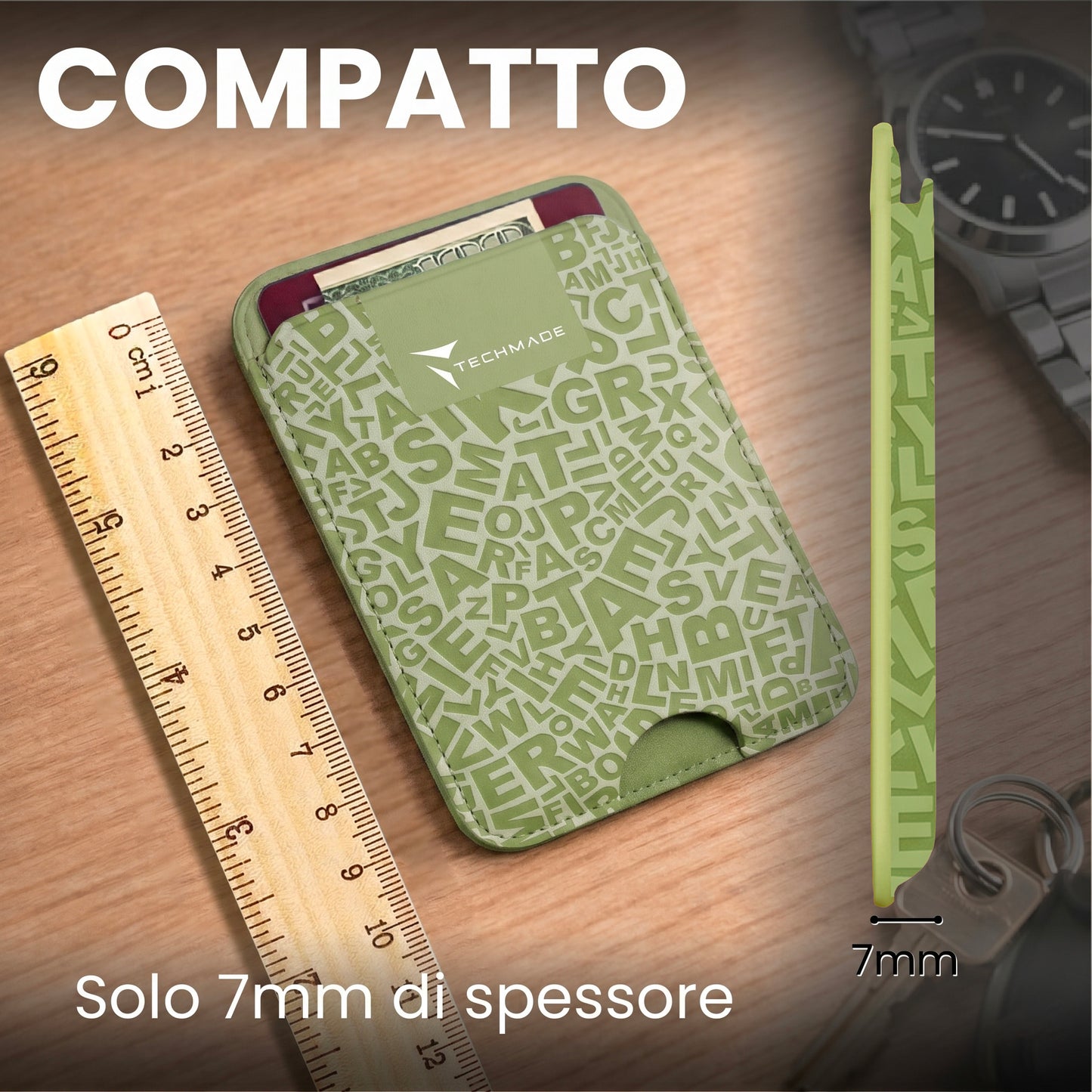 Slim Wallet compatibile MagSafe - Fino a 3 carte, con Anello adattatore (Pattern Write)