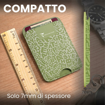 Slim Wallet compatibile MagSafe - Fino a 3 carte, con Anello adattatore (Pattern Write)