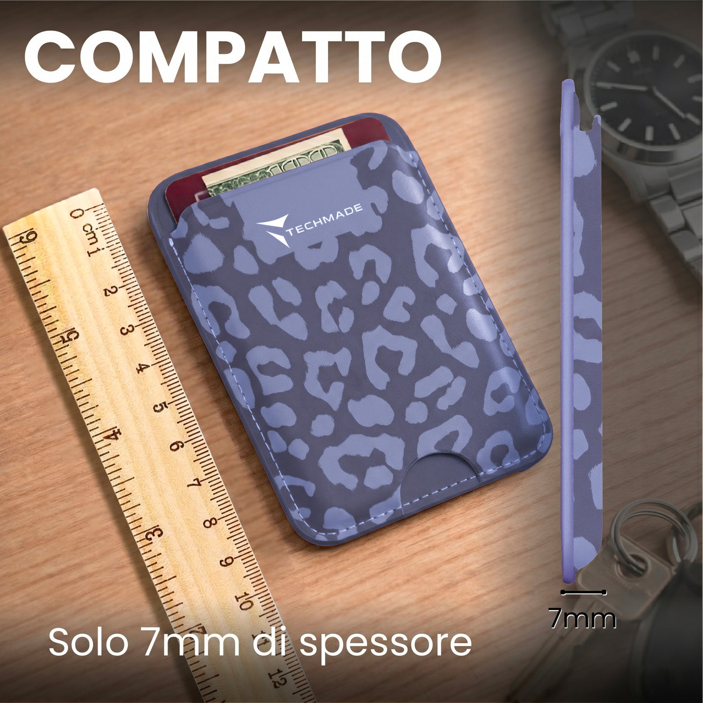 MagSafe Compatible Slim Wallet - Up to 3 Cards, with Adapter Ring (Animal Print)