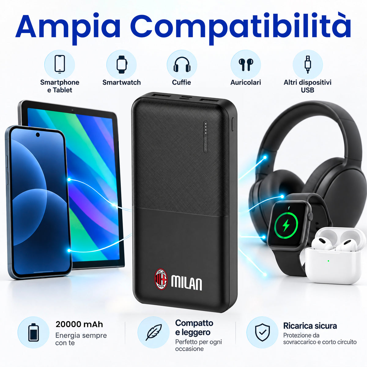 Power Bank 5000 / 10000 / 20000 mAh, Sottile & Compatto - Milan