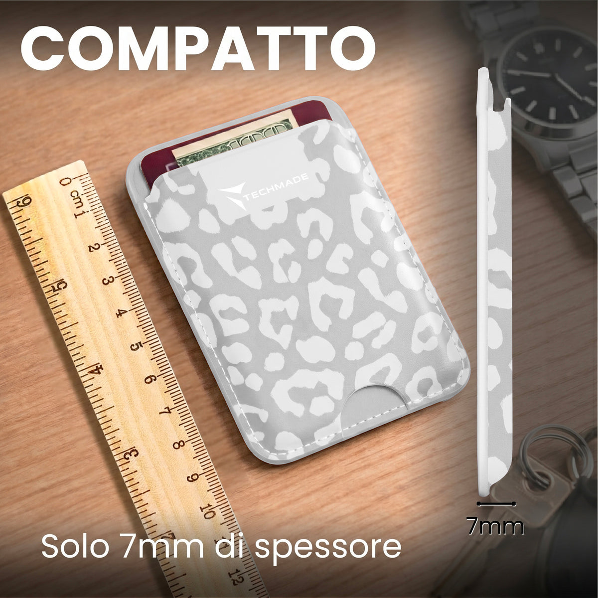 MagSafe Compatible Slim Wallet - Up to 3 Cards, with Adapter Ring (Animal Print)