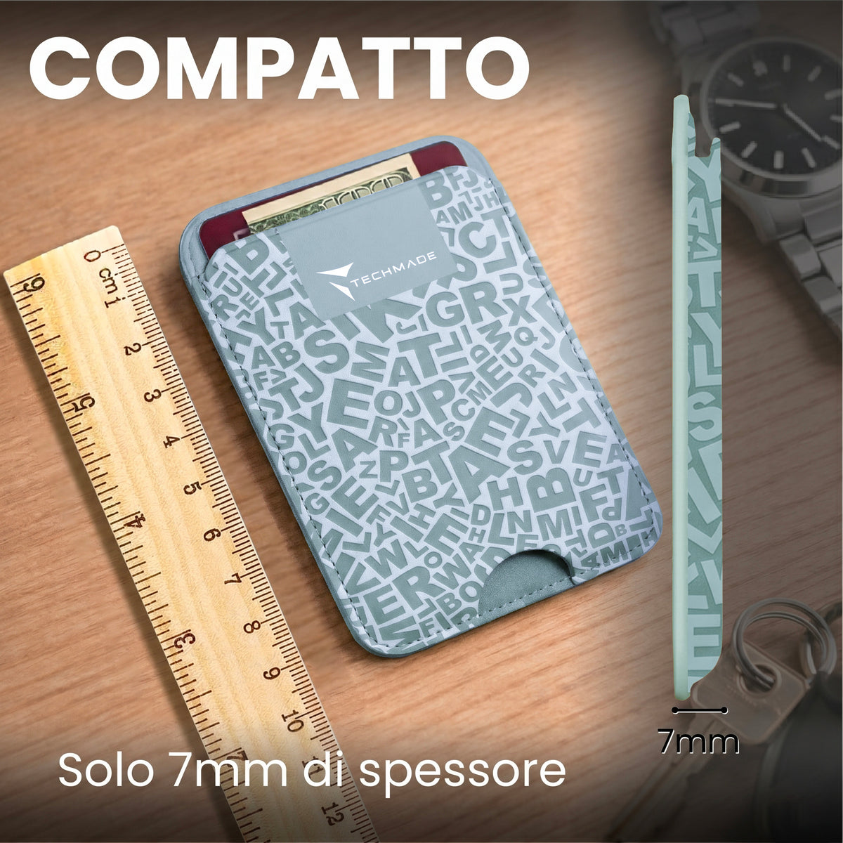 Slim Wallet compatibile MagSafe - Fino a 3 carte, con Anello adattatore (Pattern Write)