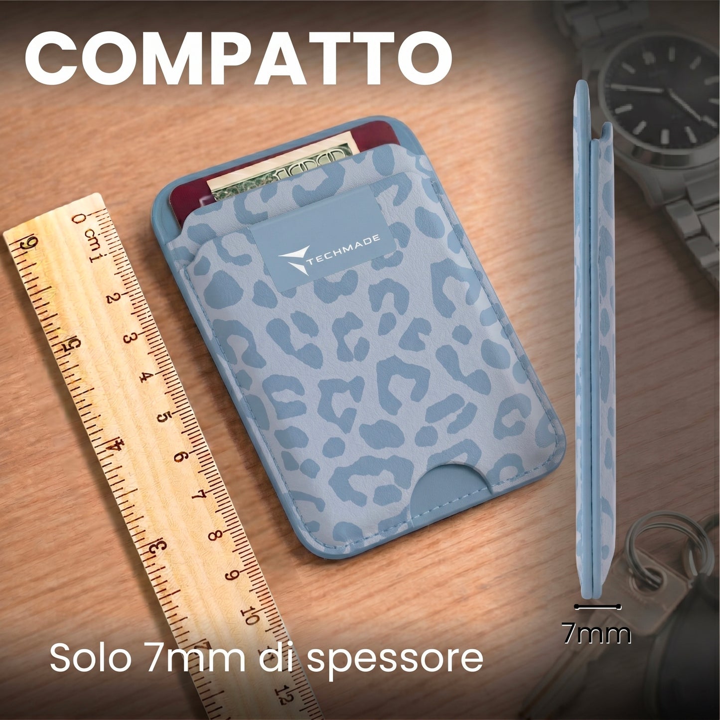 MagSafe Compatible Slim Wallet - Up to 3 Cards, with Adapter Ring (Animal Print)