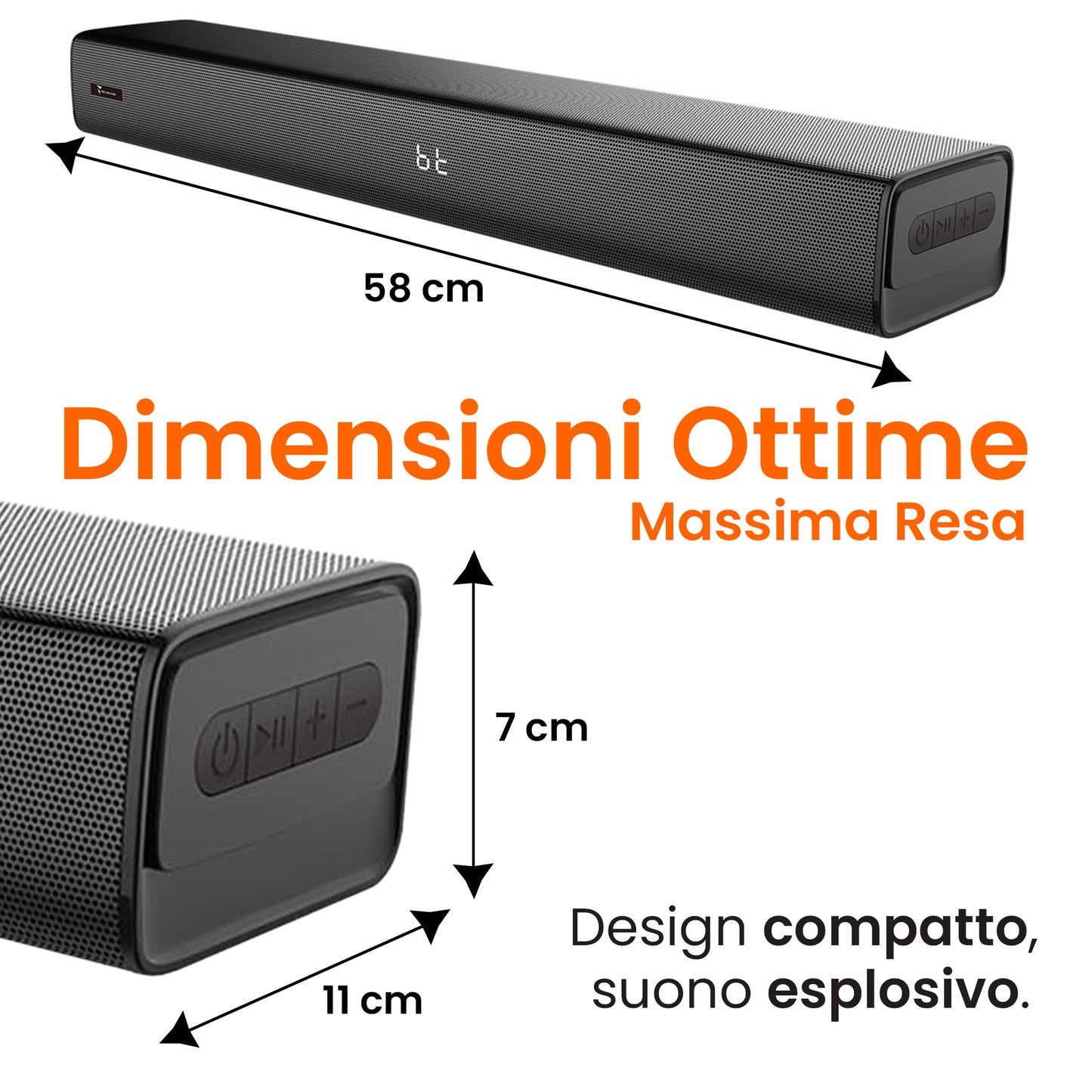 Soundbar con Subwoofer 2.1  80W - ARC, Bluetooth, AUX, Ottico