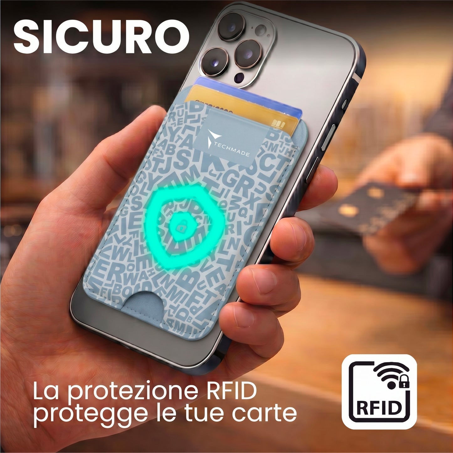 Slim Wallet compatibile MagSafe - Fino a 3 carte, con Anello adattatore (Pattern Write)