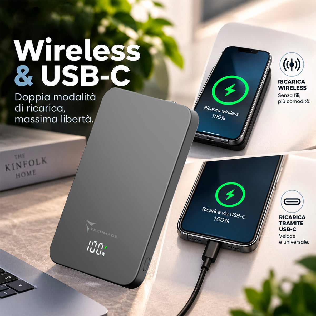 Powerbank con ricarica Wireless - 5000mAh / 10000mAh Grigio
