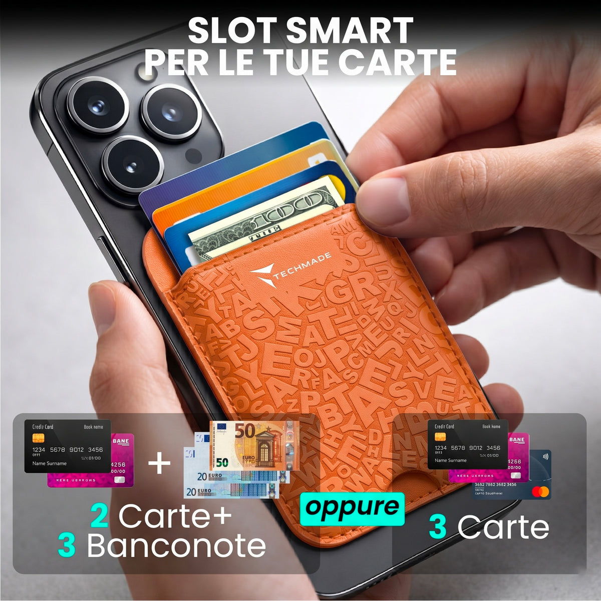Slim Wallet compatibile MagSafe - Fino a 3 carte, con Anello adattatore (Pattern Write)