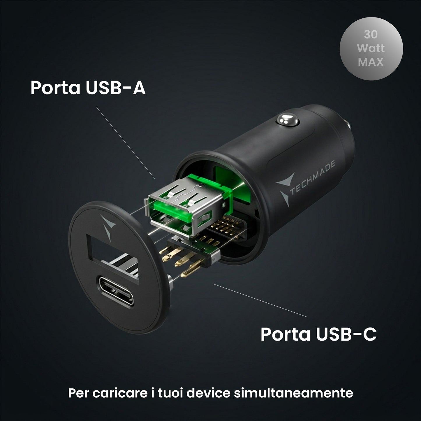 Car Charger for 12V Cigarette Lighter Socket - USB A and Type C