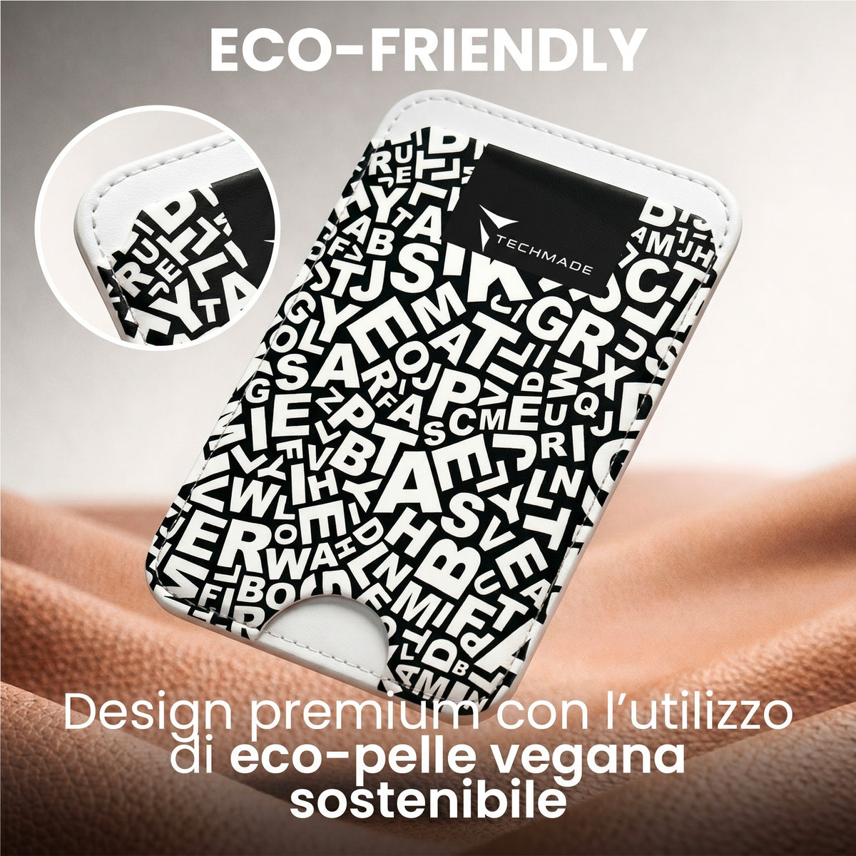 Slim Wallet compatibile MagSafe - Fino a 3 carte, con Anello adattatore (Pattern Write)