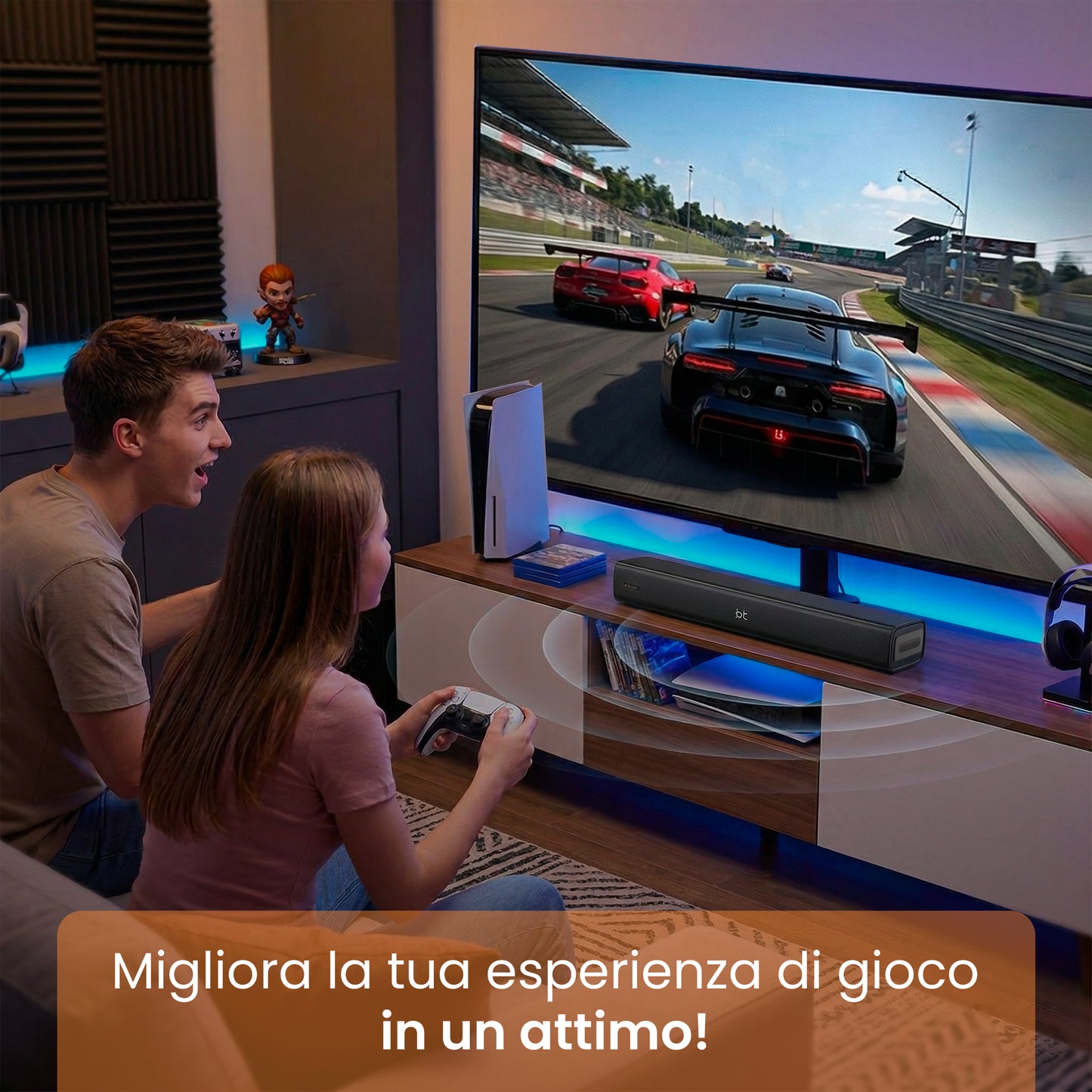Soundbar con Subwoofer 2.1  80W - ARC, Bluetooth, AUX, Ottico