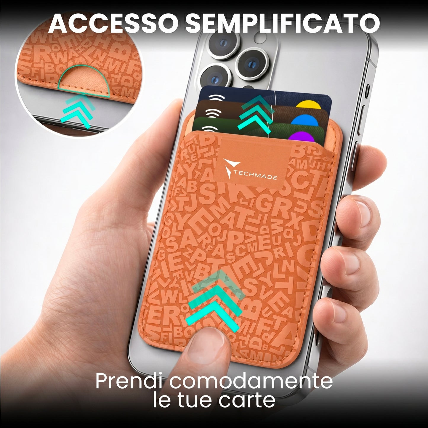 Slim Wallet compatibile MagSafe - Fino a 3 carte, con Anello adattatore (Pattern Write)