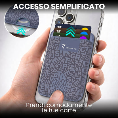 Slim Wallet compatibile MagSafe - Fino a 3 carte, con Anello adattatore (Pattern Write)