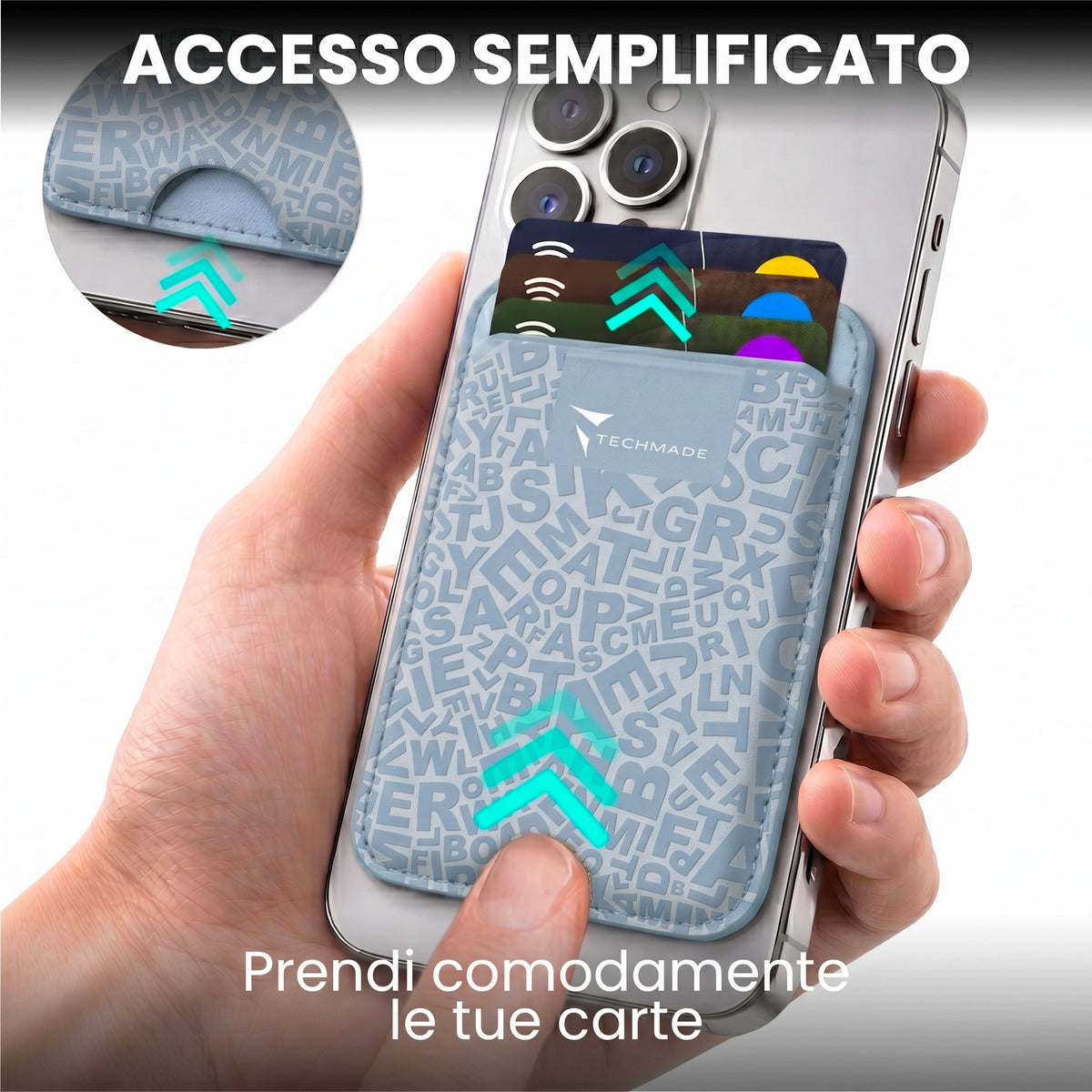 Slim Wallet compatibile MagSafe - Fino a 3 carte, con Anello adattatore (Pattern Write)