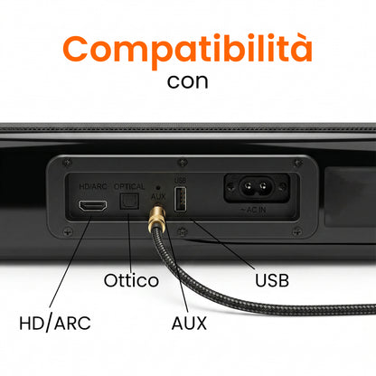 Soundbar con Subwoofer 2.1  80W - ARC, Bluetooth, AUX, Ottico