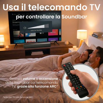 Soundbar con Subwoofer 2.1  80W - ARC, Bluetooth, AUX, Ottico