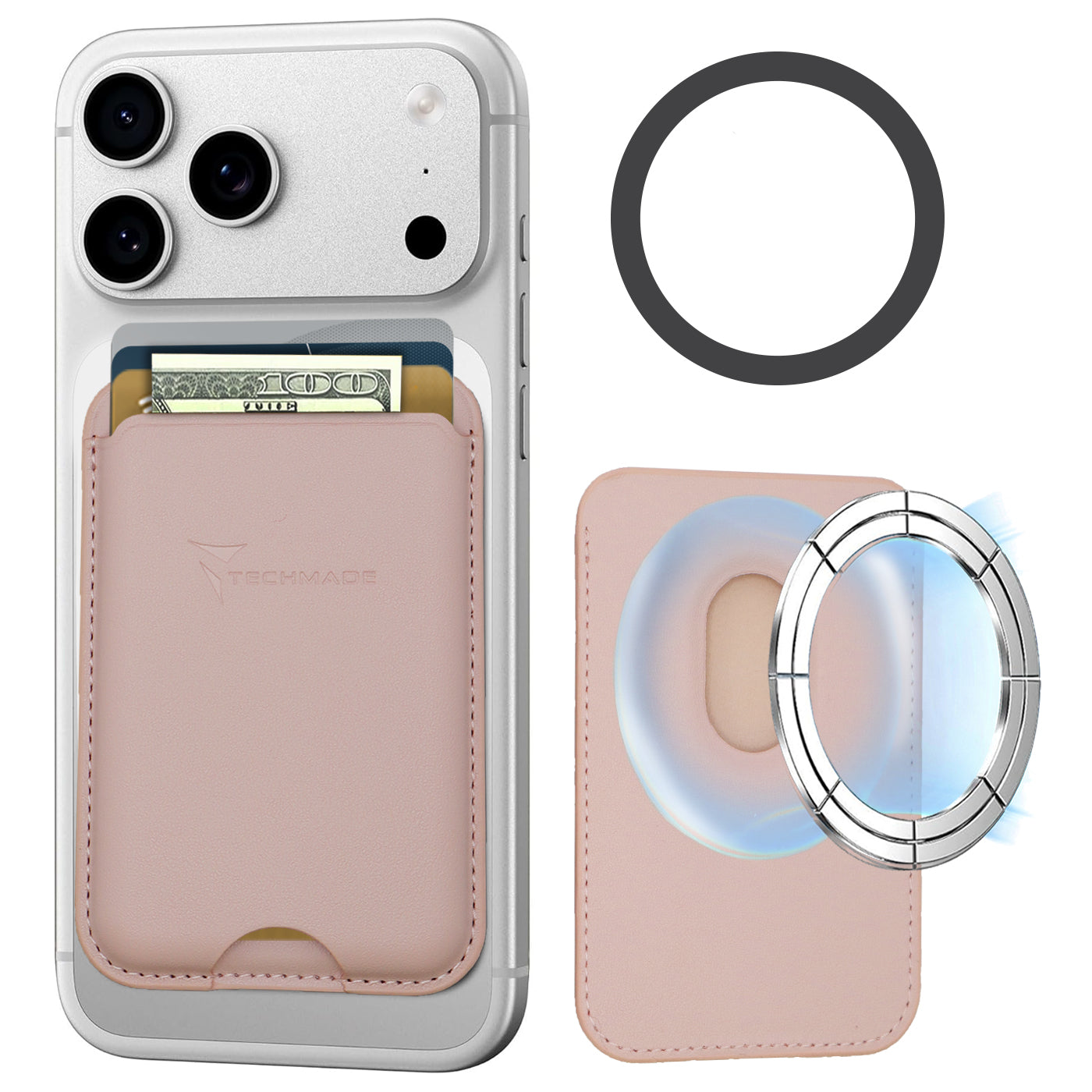 MagSafe Compatible Slim Wallet - Holds up to 3 cards, with Adapter Ring (Classic & Jeans Pattern)